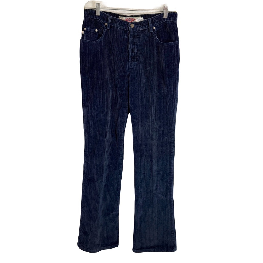 Vintage 90s Grunge Navy Blue Button Fly Bootcut Corduroy Pants Size 12